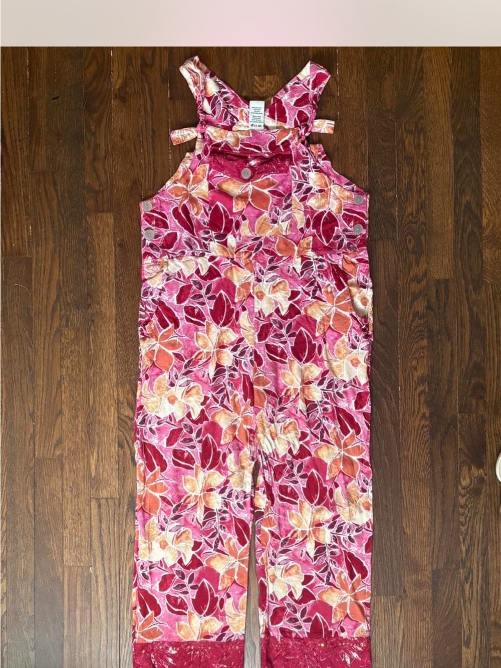 White Stag Pink Floral Jumpsuit with Orange and Cream Flowers